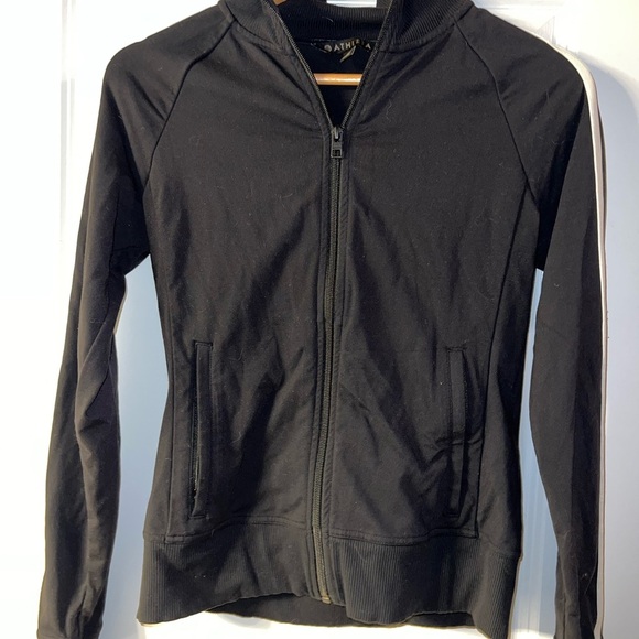 Athleta Circa Track Jacket Black White Performance Athletic Sporty Womens XS - Picture 2 of 5